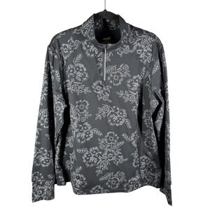 Avia Pullover Shirt Mens 3XL Black Gray Floral Quarter Zip Long Sleeve Athletic